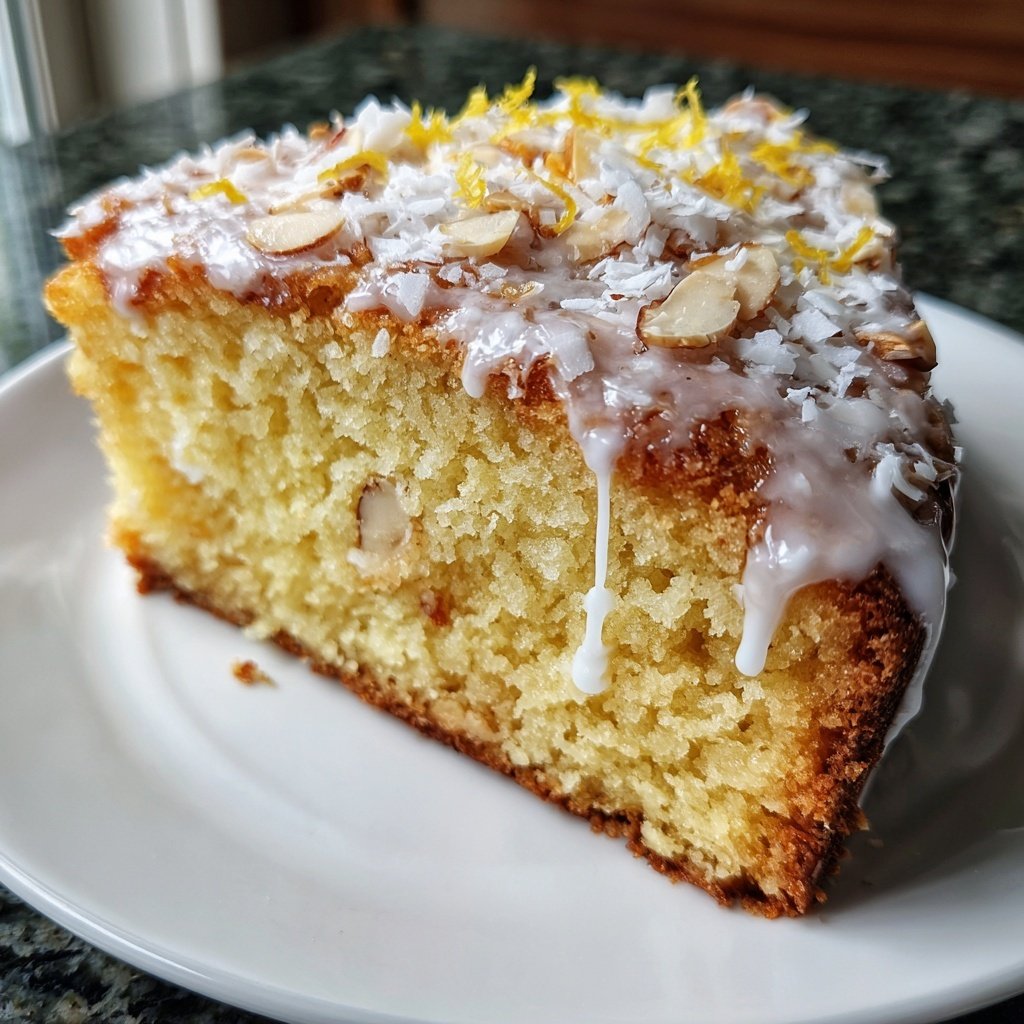 Zitronenkuchen mit Mandeln und Kokos