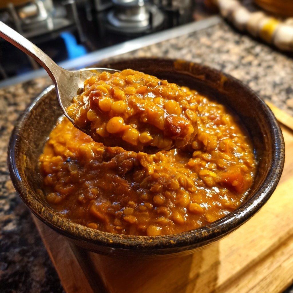 Abendessen vegetarisch mit Linsensauce