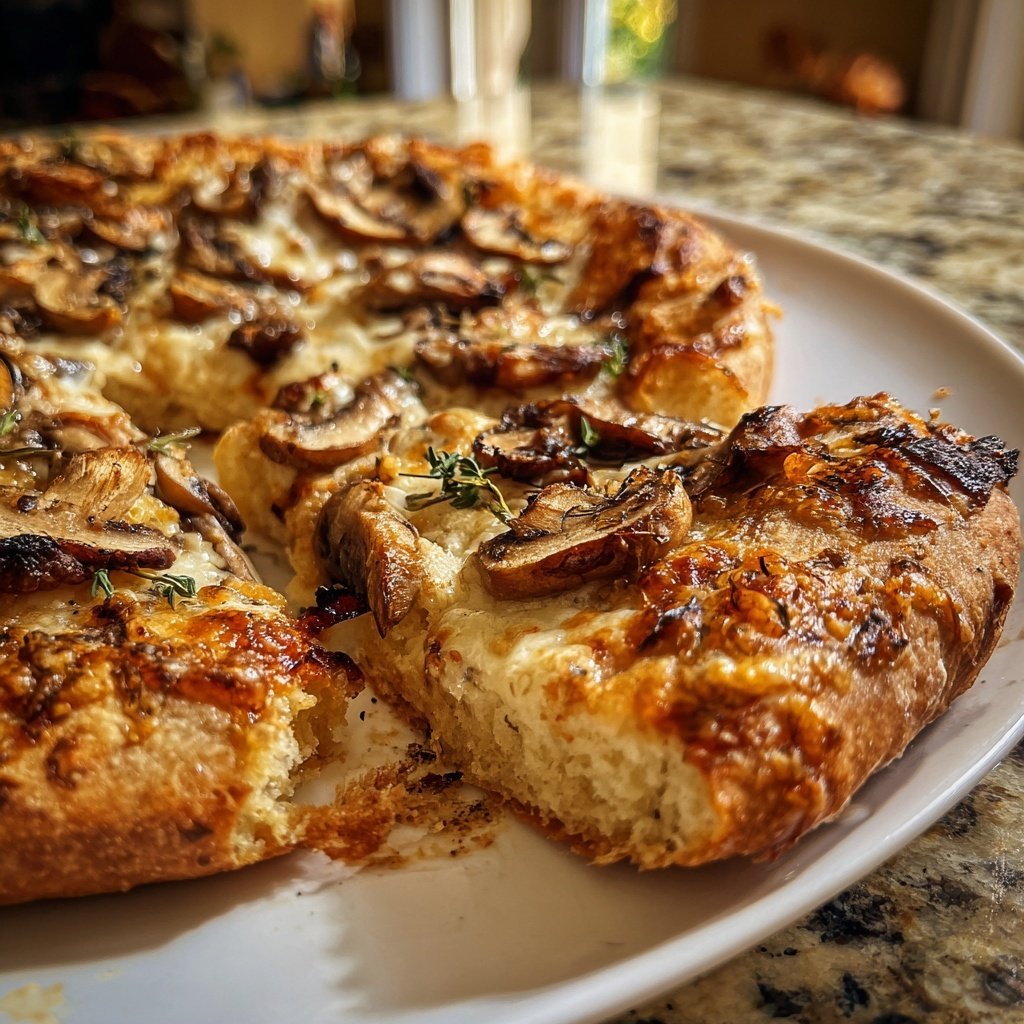 Pizza mit Pilzen und Thymian