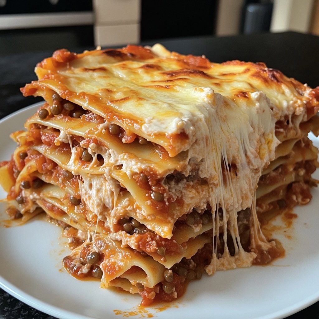 Lasagne mit Linsen-Tomatensauce