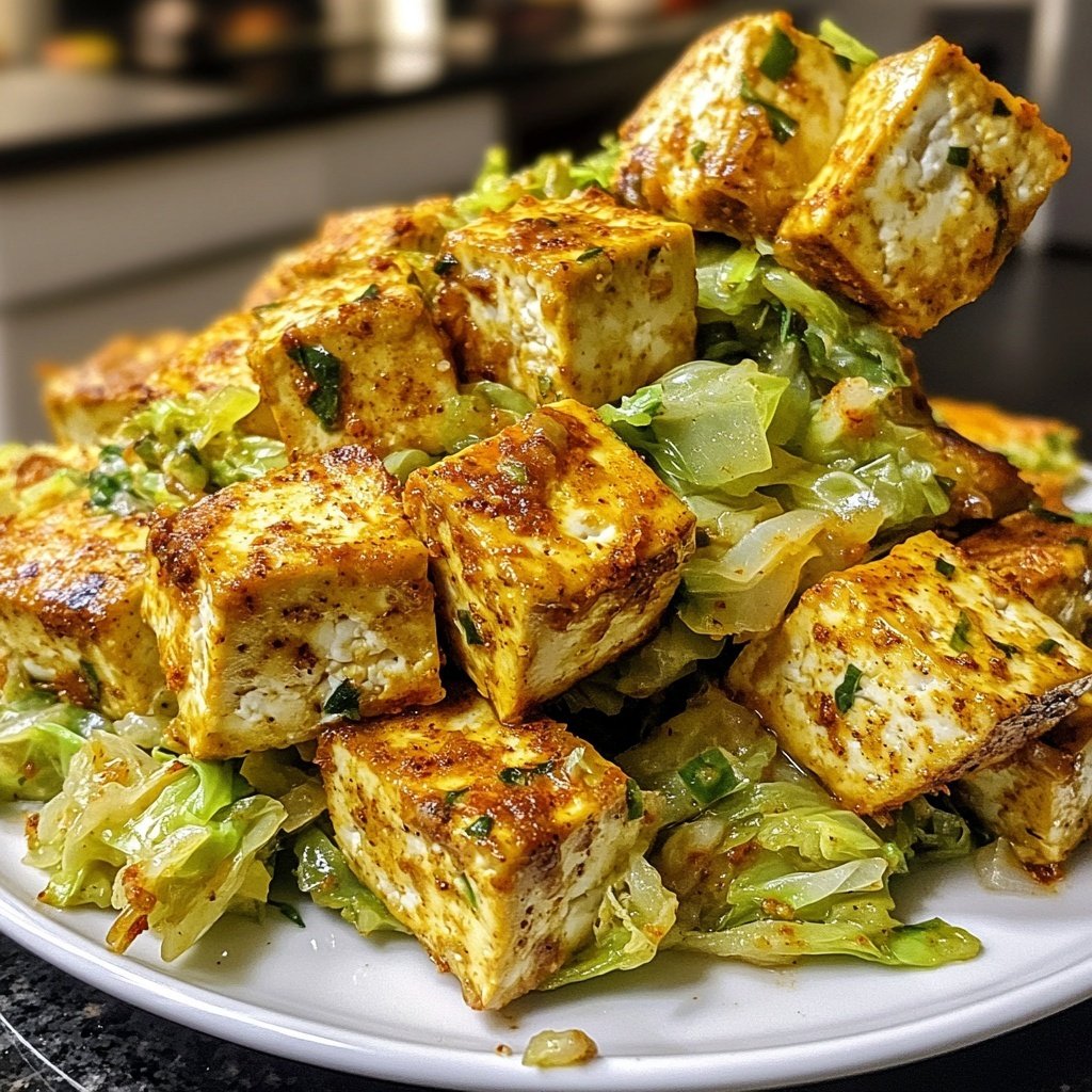 Veganer Sahne-Wirsing mit würzigem Tofu