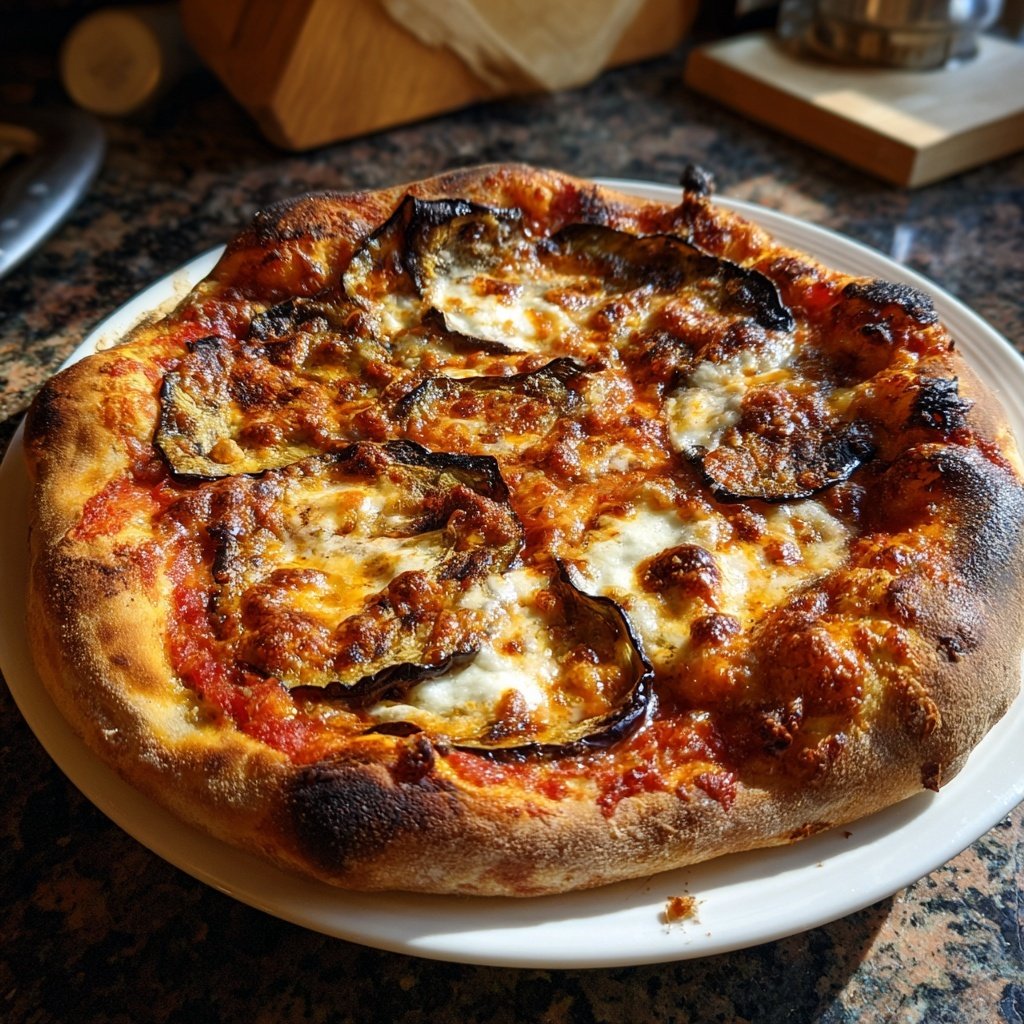 Pizza mit Aubergine und Mozzarella